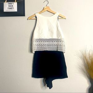 Maje Lace Trim Tank Top Romper Playsuit White Black Size S